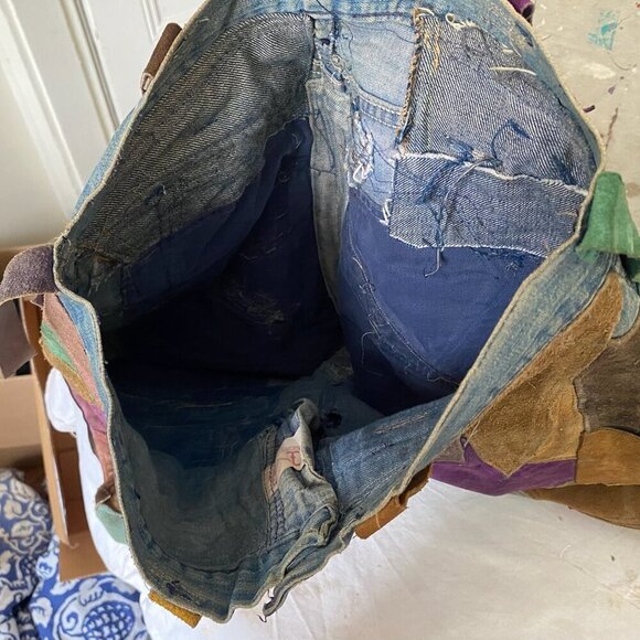 Vintage 70s Suede Patchwork Groovy Jeans Men's 28 - Disco Flare Handmade OOAK - Picture 15 of 15